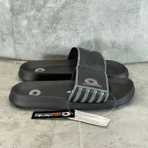 AKADEMIKS Men's Black Faux-Leather Comfort Side Stripe Slide Sandals SZ 9