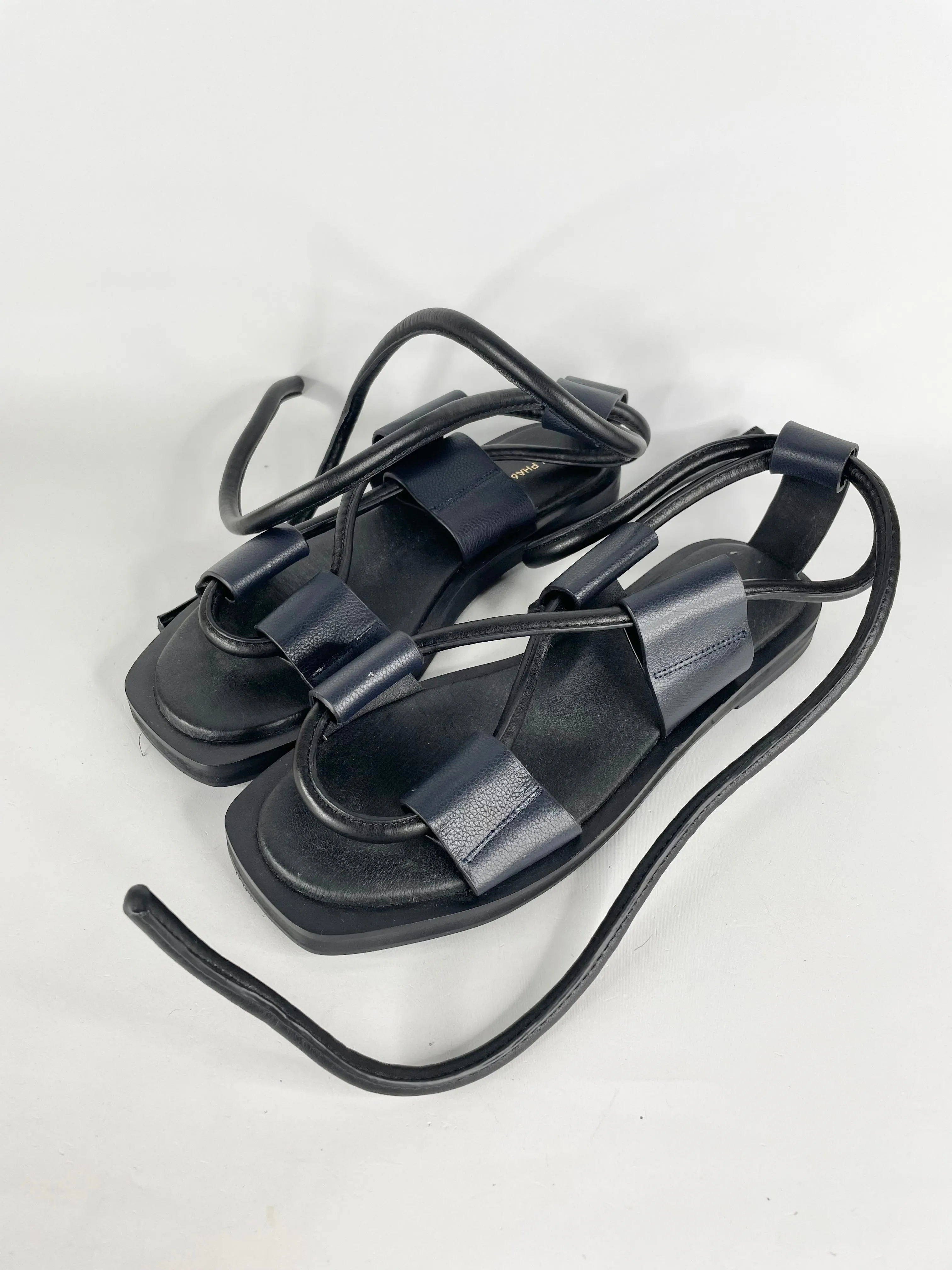 Alpha60 Black Leather Chunky Lace Sandals - EU41