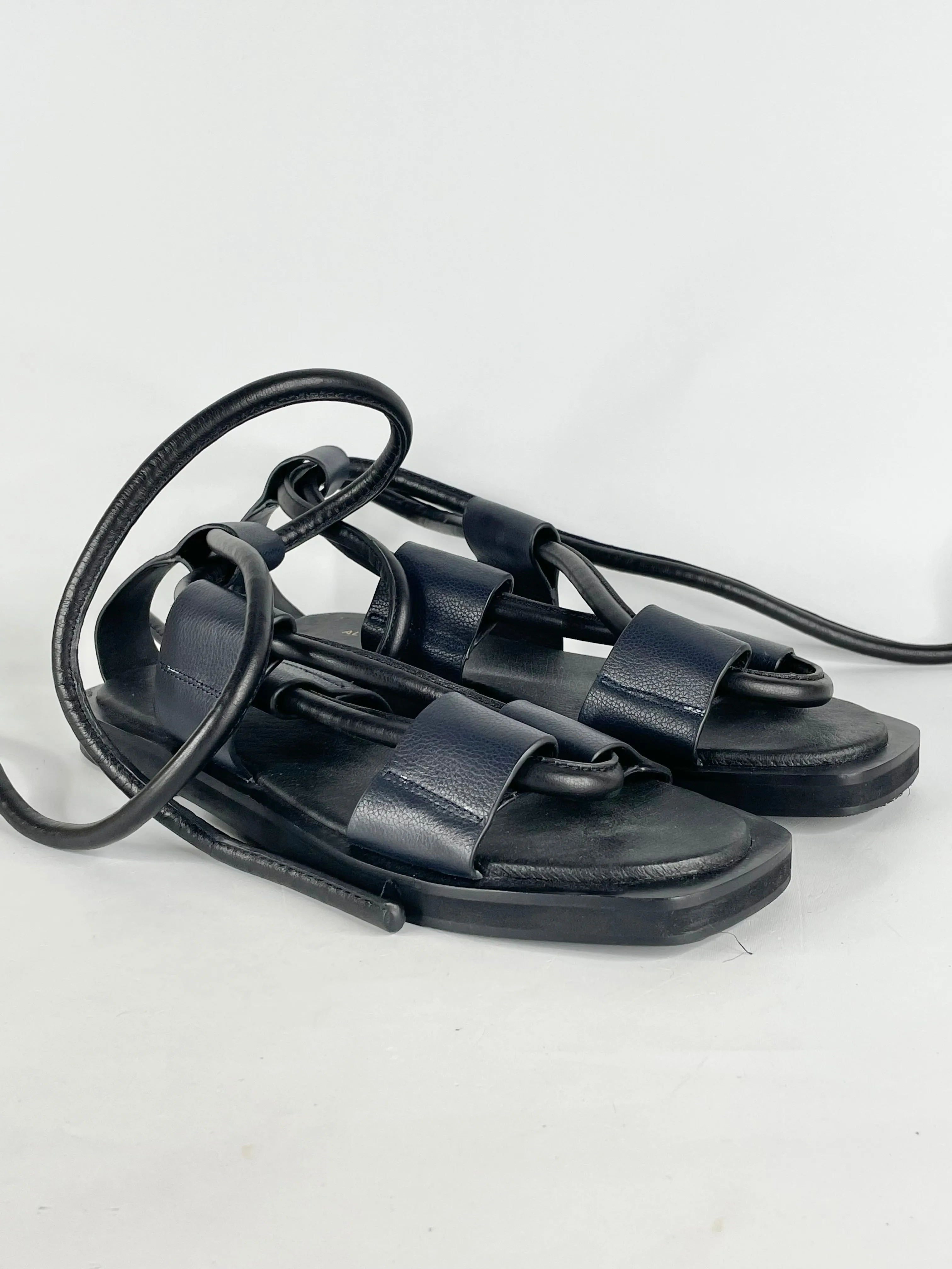 Alpha60 Black Leather Chunky Lace Sandals - EU41