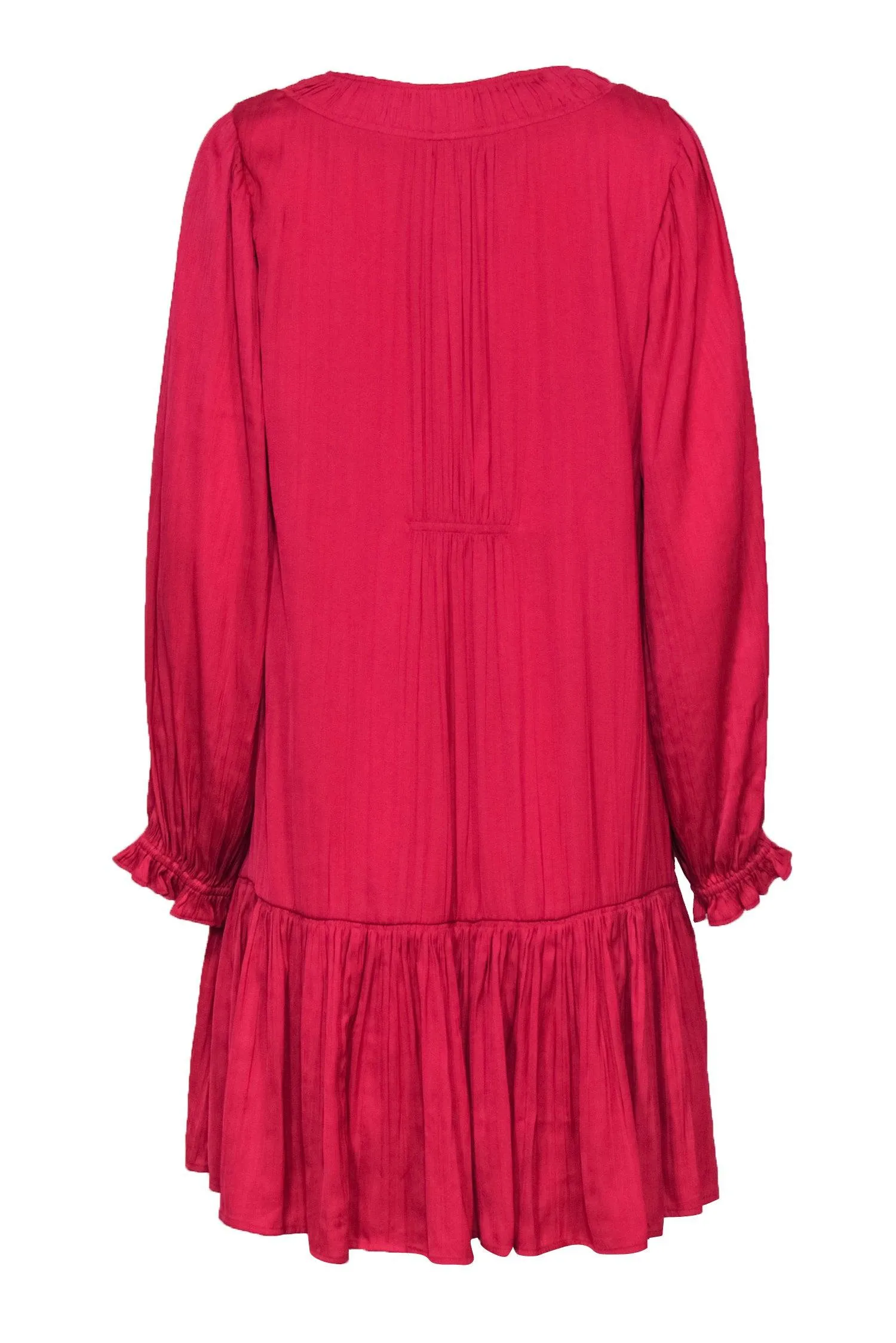 Anthropologie - Hot Pink Pleated Shift Dress w/ Peplum Hem Sz S