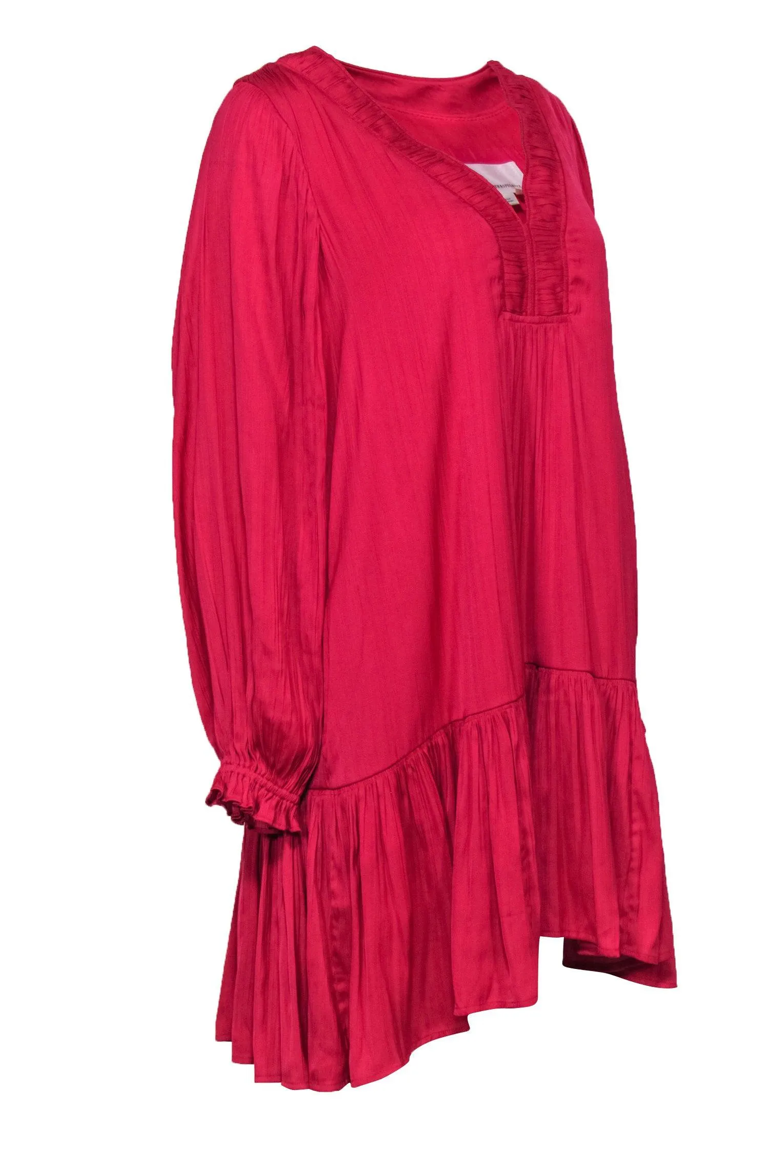 Anthropologie - Hot Pink Pleated Shift Dress w/ Peplum Hem Sz S