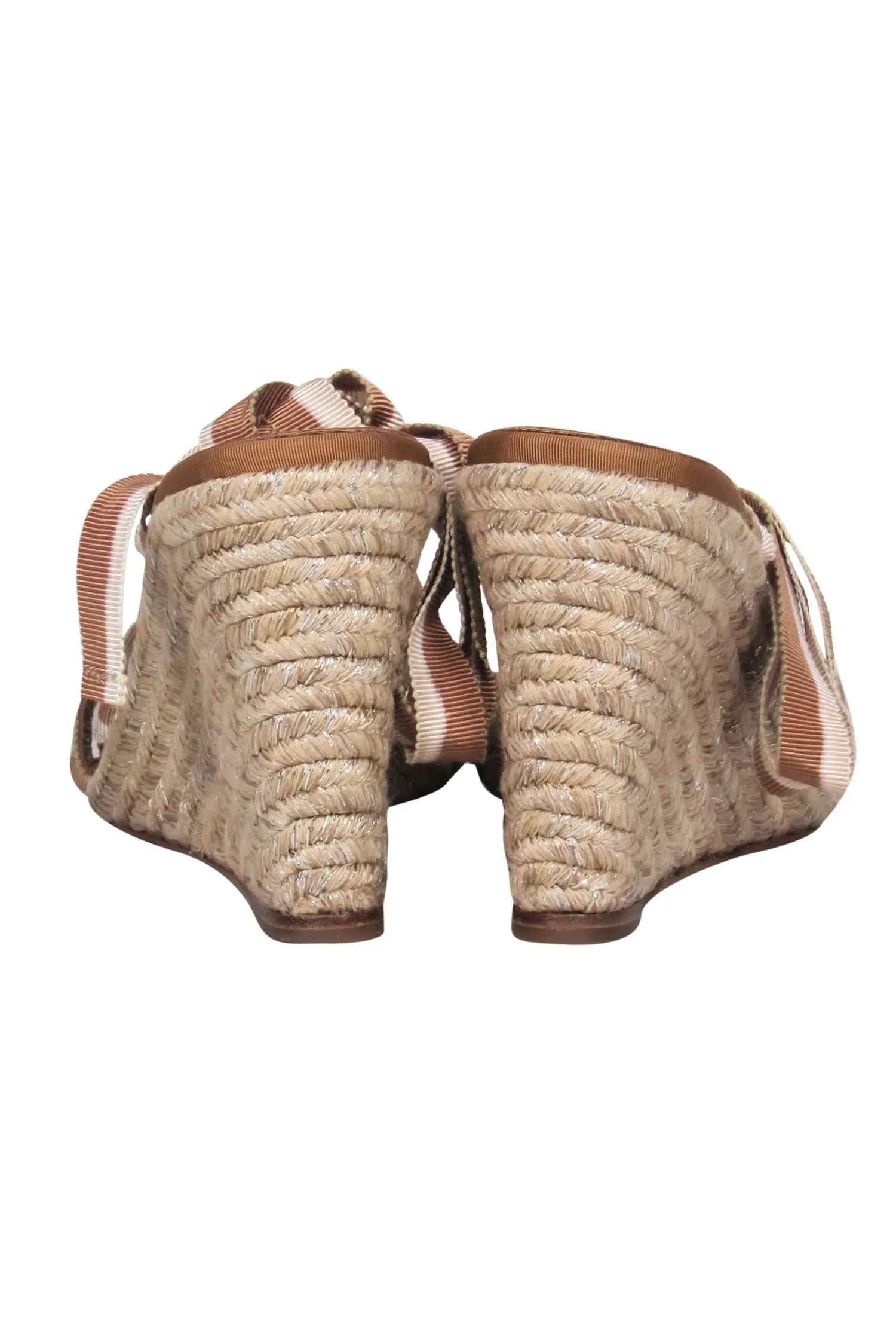 Aquazzura - Beige & Brown Espadrille Wedges w/ Tie-Up Straps Sz 9