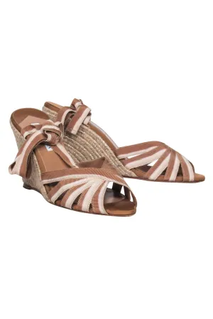 Aquazzura - Beige & Brown Espadrille Wedges w/ Tie-Up Straps Sz 9