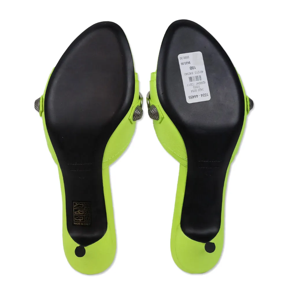 Balenciaga Neon Yellow Leather Cagole Stud Buckle Slide Sandals