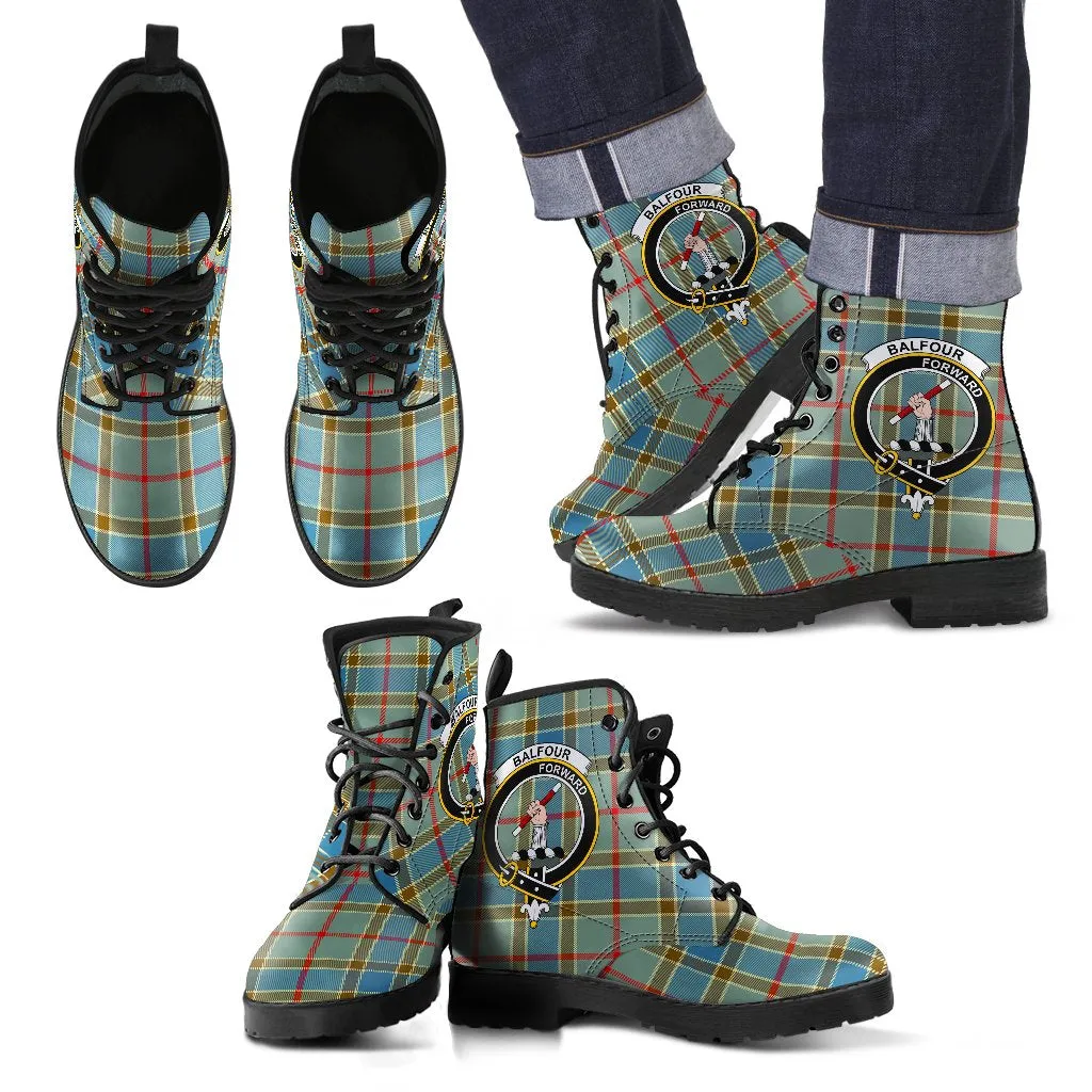 Balfour Blue Tartan Clan Badge Leather Boots