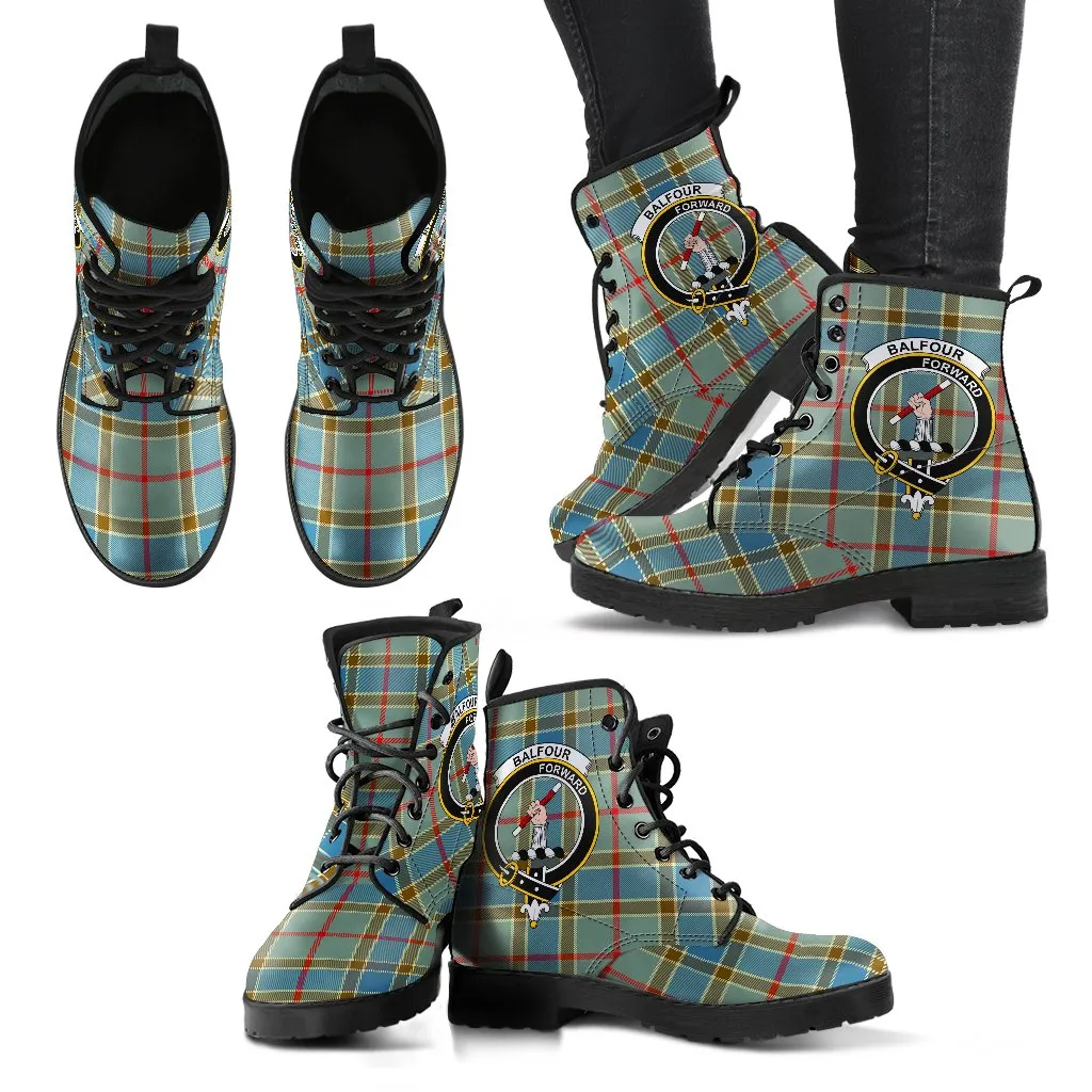 Balfour Blue Tartan Clan Badge Leather Boots