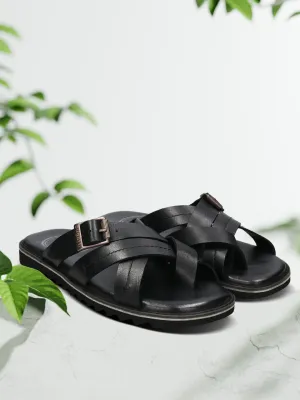 bugatti Black Cross Strap Sandals