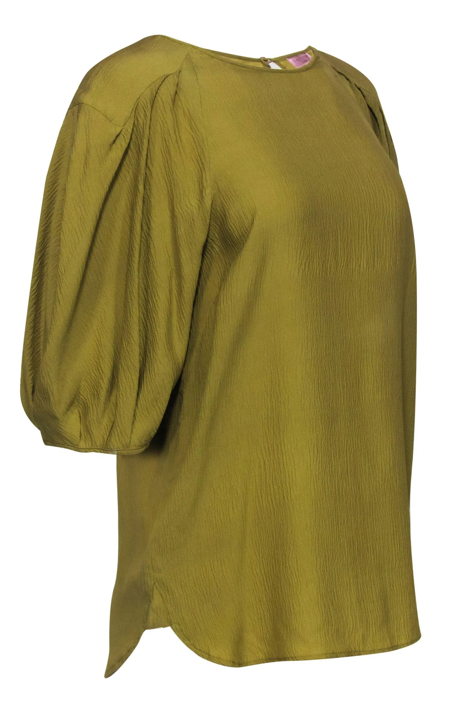Calypso - Chartreuse Textured Silk Puff Sleeve Blouse Sz M