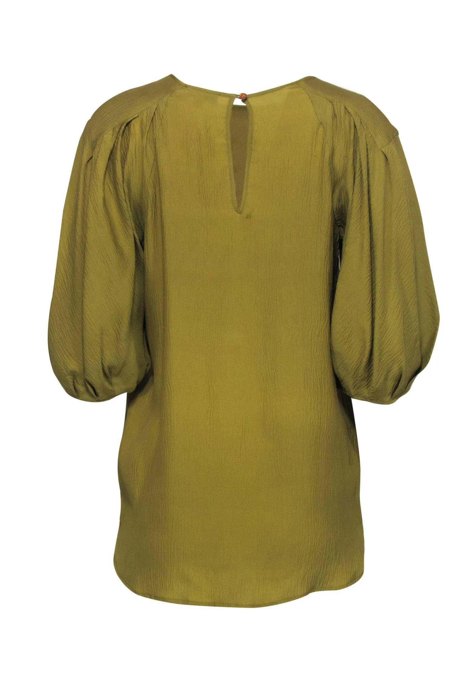 Calypso - Chartreuse Textured Silk Puff Sleeve Blouse Sz M