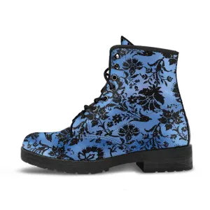 Combat Boots - Blue Pattern #101 | Unisex Adult Shoes, Vegan Leather Handmade Lace Up Boots, Custom Shoes Boho, Vintage Style, Aesthetic