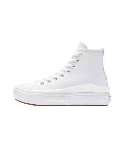 Converse scarpa sneakers alta da donna in pelle con zeppa Chuck Taylor Star Move A04295C bianco