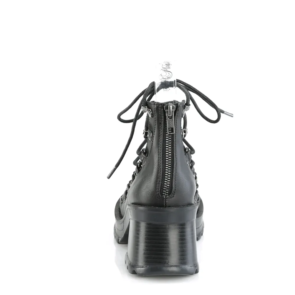DEMONIA Edgy Black Ankle Boot with Chunky Heel and Zip