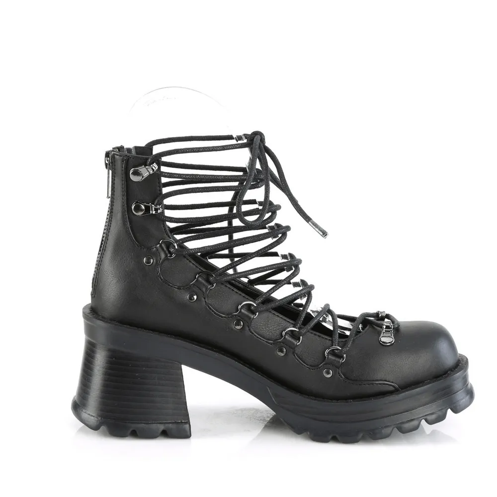 DEMONIA Edgy Black Ankle Boot with Chunky Heel and Zip