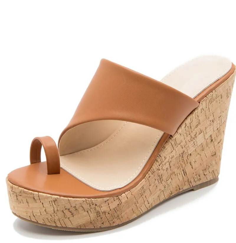 elveswallet PU Leather Chunky High Heels Slippers