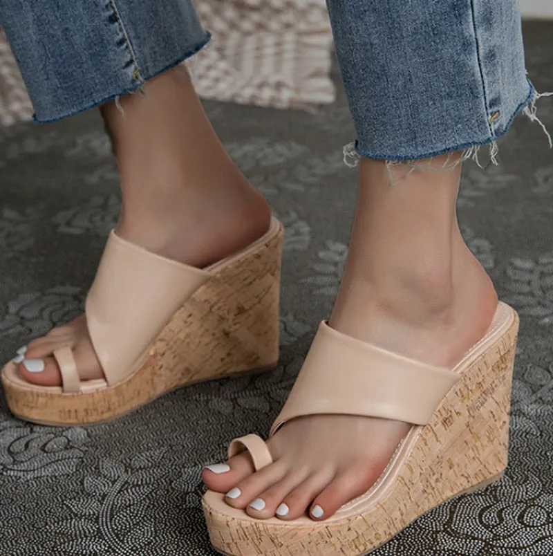 elveswallet PU Leather Chunky High Heels Slippers