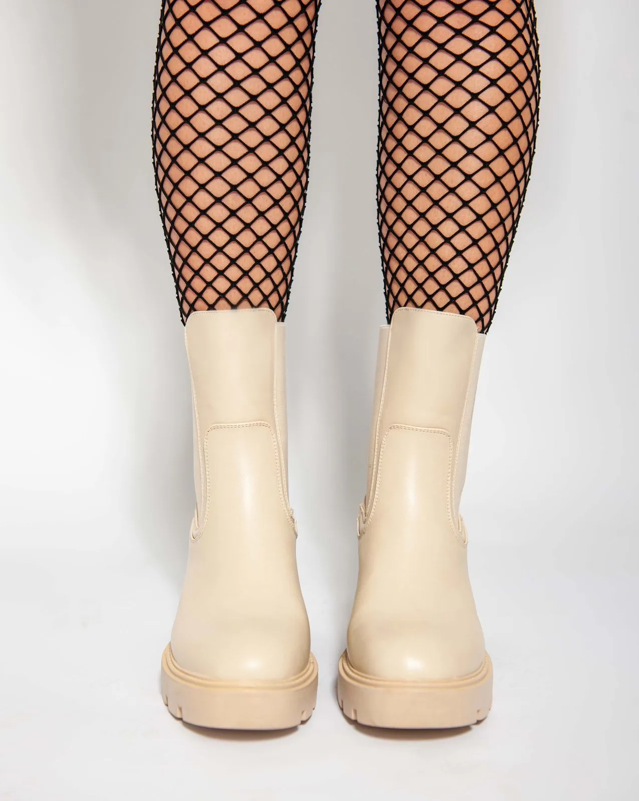 Flare Heel Classic Half Boot - Beige