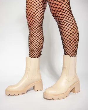 Flare Heel Classic Half Boot - Beige