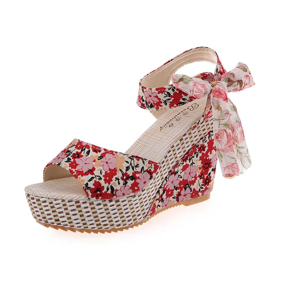 Floral Print Wedge Sandals