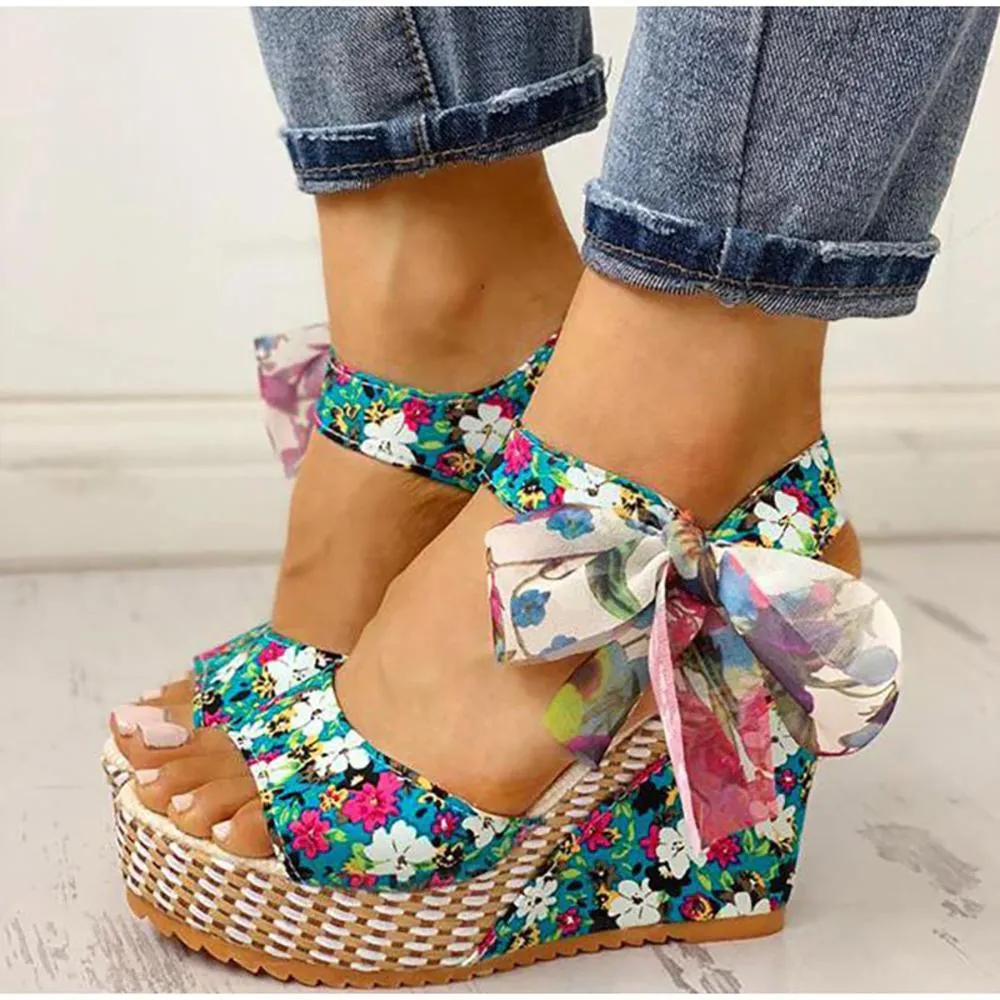 Floral Print Wedge Sandals