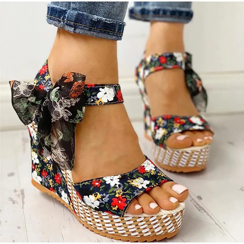 Floral Print Wedge Sandals