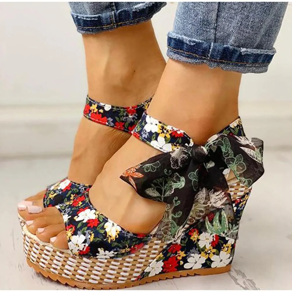 Floral Print Wedge Sandals