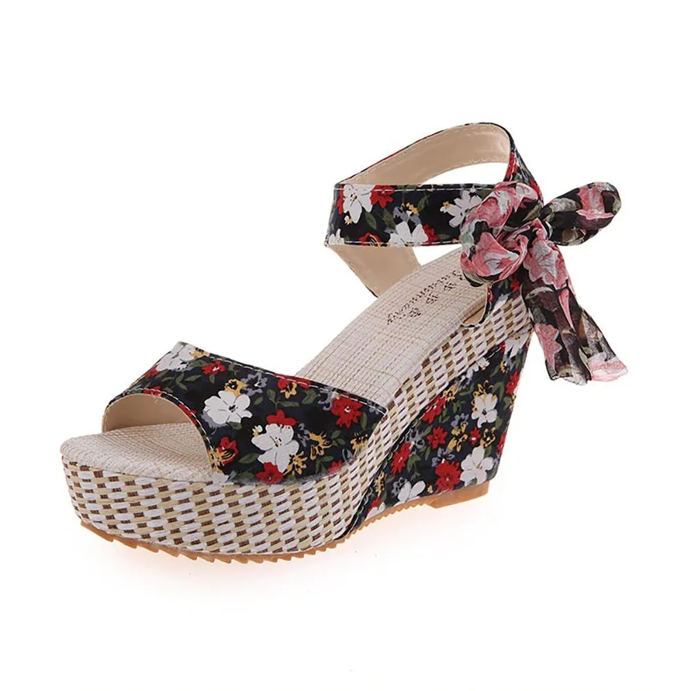 Floral Print Wedge Sandals