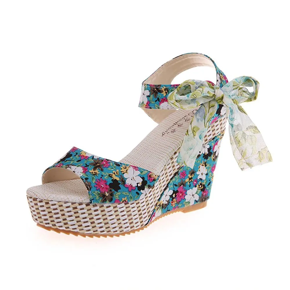 Floral Print Wedge Sandals