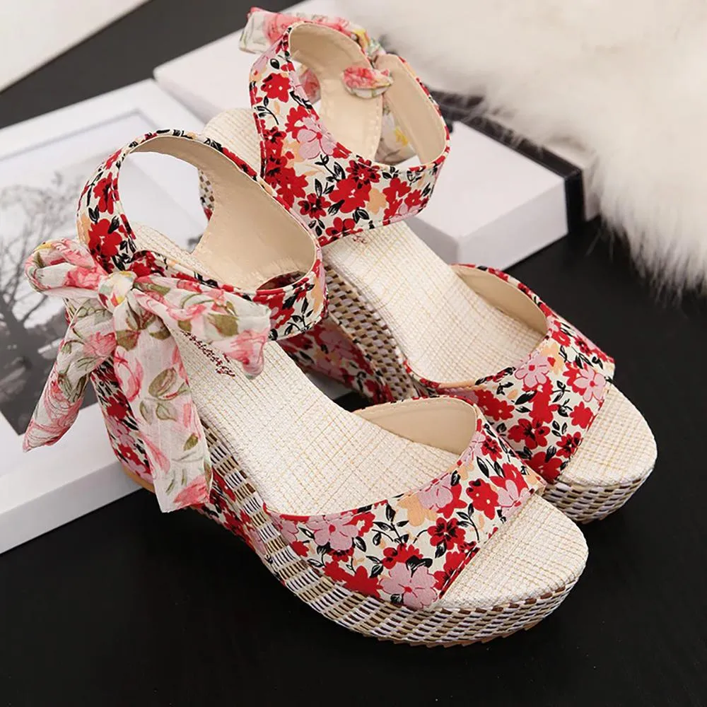 Floral Print Wedge Sandals