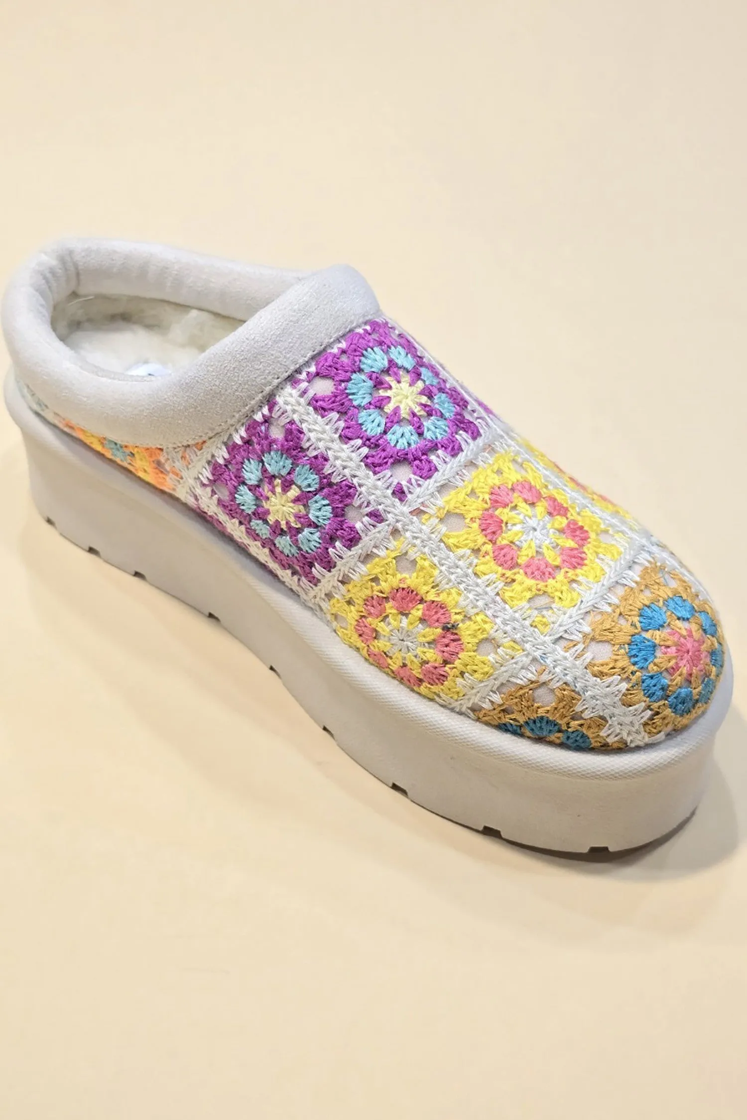 FROSTY-41 Beige Ivory Multi Slip On Clog - Closed Toe, Faux Fur Lining