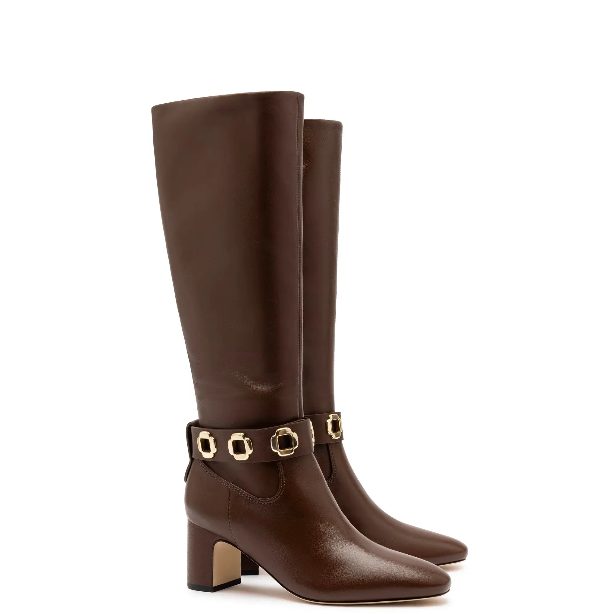 Larroude Milan Block Boot In Cognac Leather