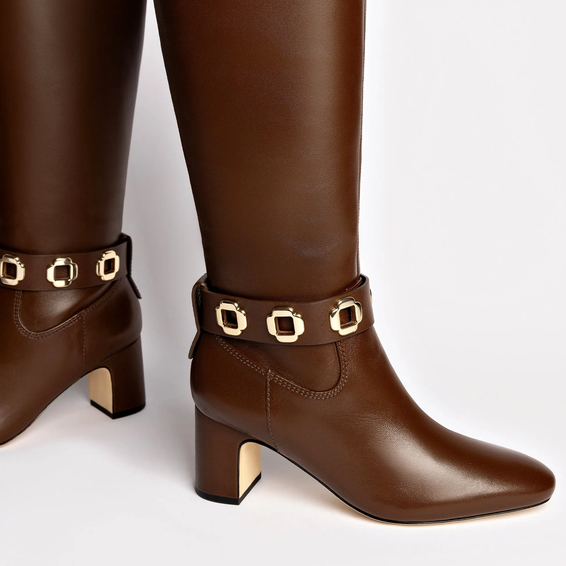Larroude Milan Block Boot In Cognac Leather