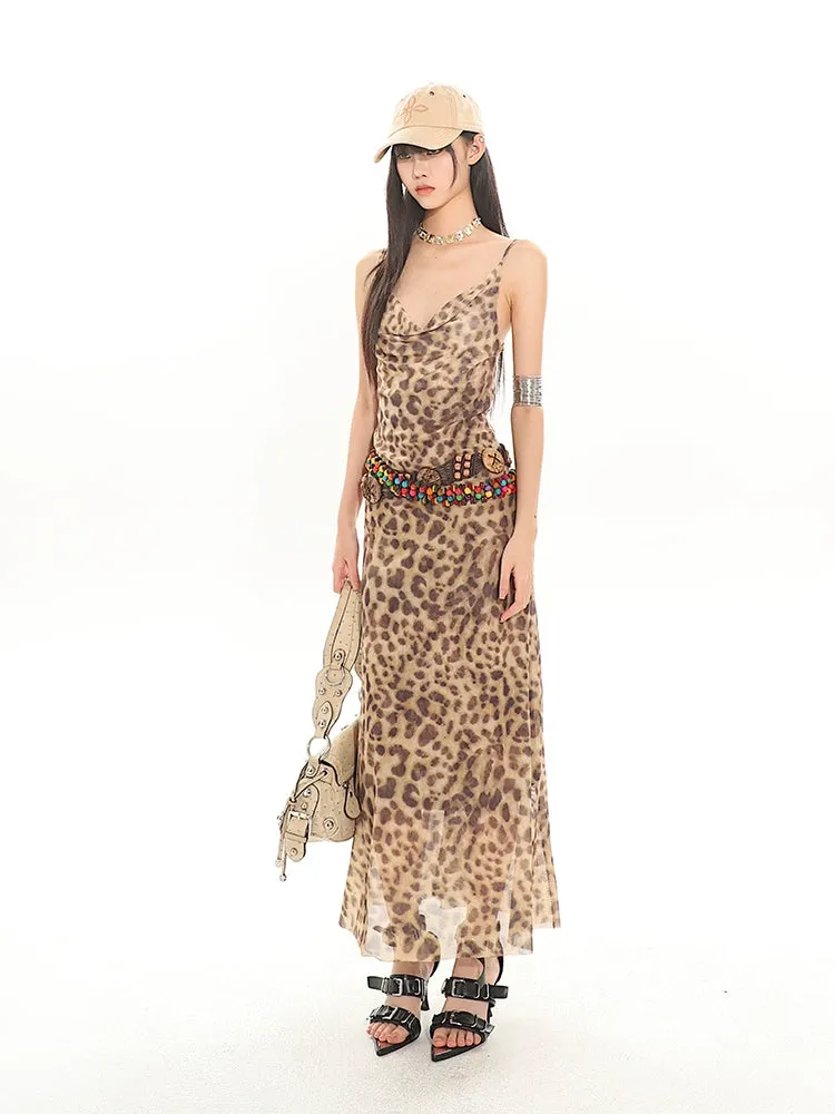 Leopard Print Sheer Maxi Dress