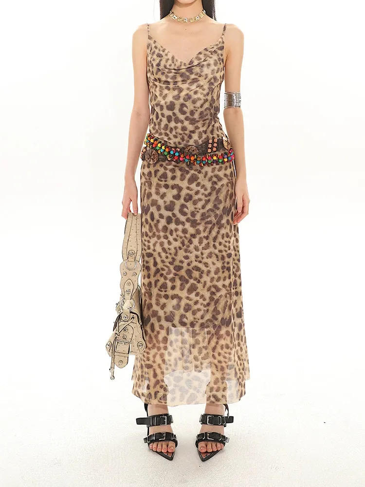 Leopard Print Sheer Maxi Dress