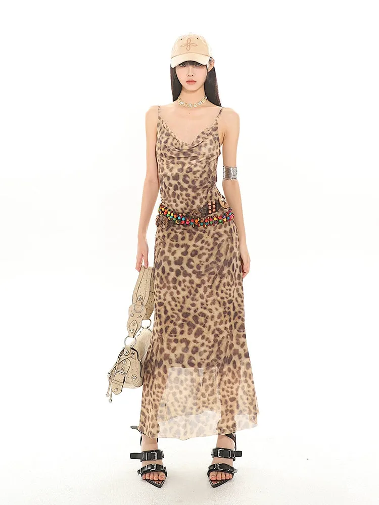 Leopard Print Sheer Maxi Dress
