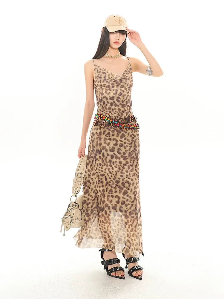 Leopard Print Sheer Maxi Dress