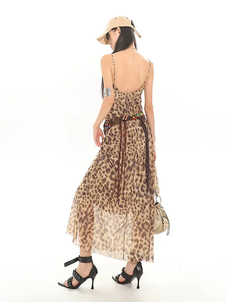 Leopard Print Sheer Maxi Dress