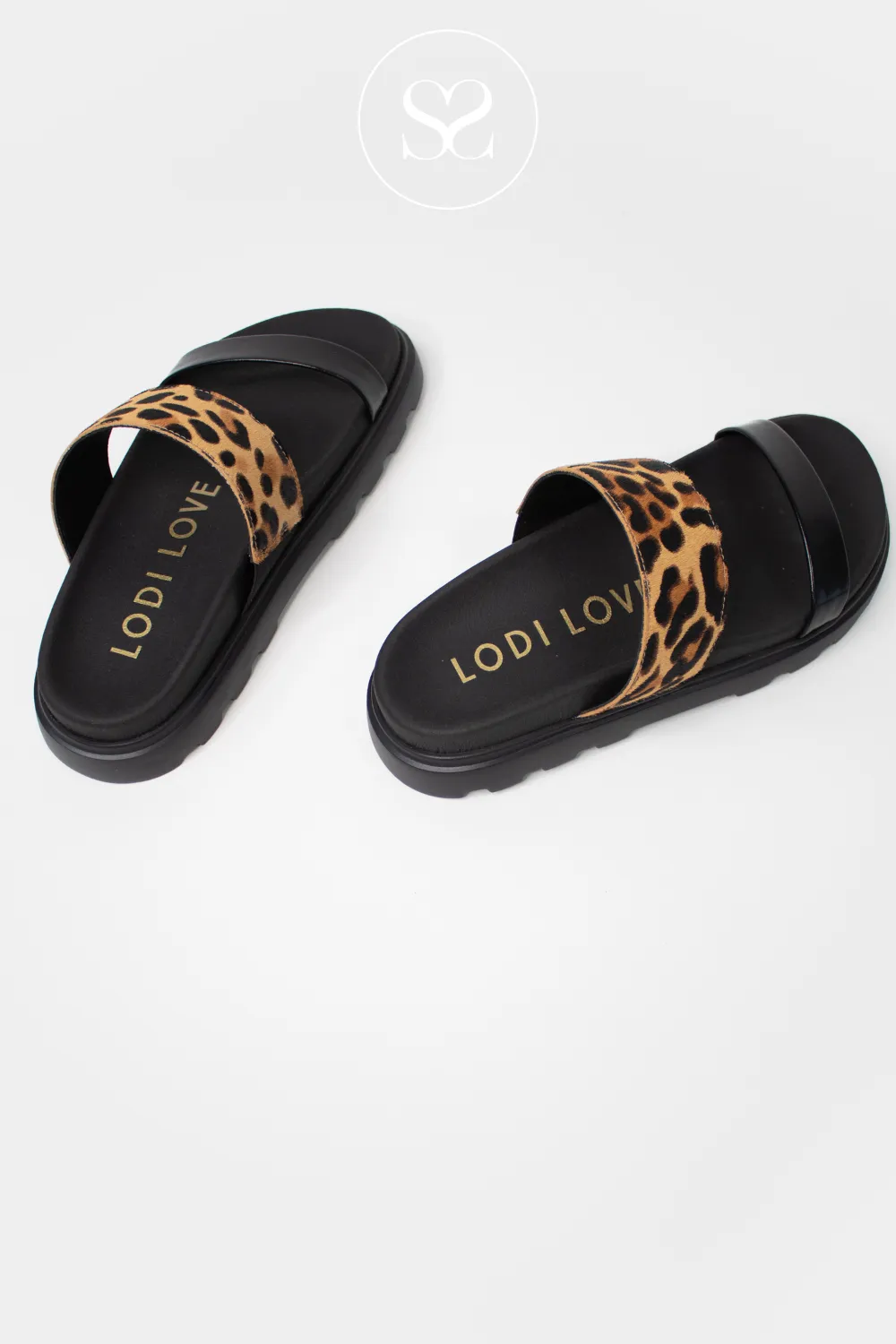 LODI HOL5515INO BLACK AND LEOPARD PRINT SLIDER SANDAL