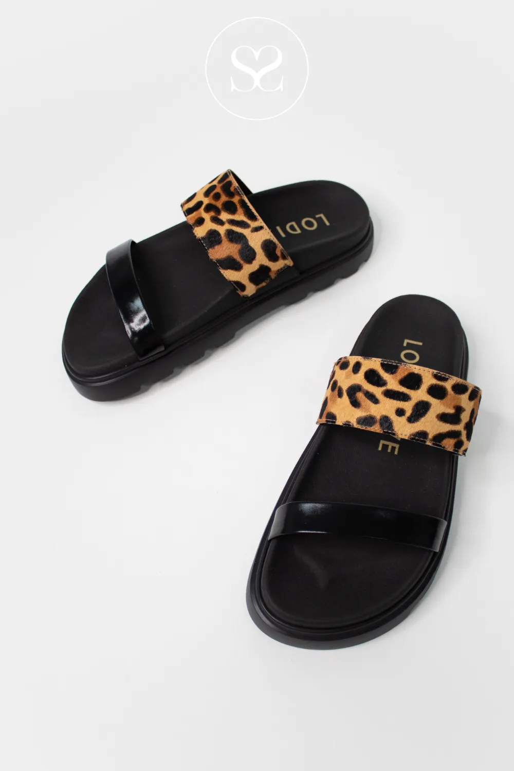 LODI HOL5515INO BLACK AND LEOPARD PRINT SLIDER SANDAL