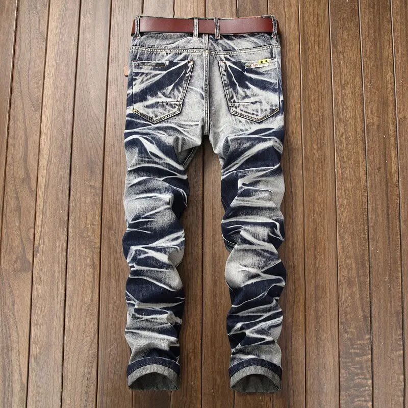 Men's Jeans Washed Vintage Jeans Straight Pants Mid Waist Jeans