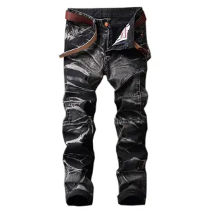 Men's Jeans Washed Vintage Jeans Straight Pants Mid Waist Jeans