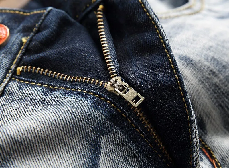 Men's Jeans Washed Vintage Jeans Straight Pants Mid Waist Jeans