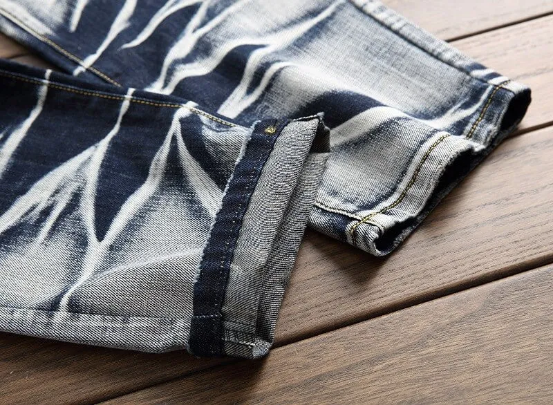 Men's Jeans Washed Vintage Jeans Straight Pants Mid Waist Jeans