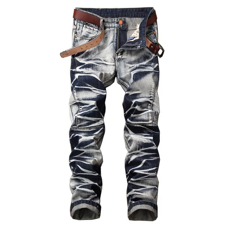 Men's Jeans Washed Vintage Jeans Straight Pants Mid Waist Jeans