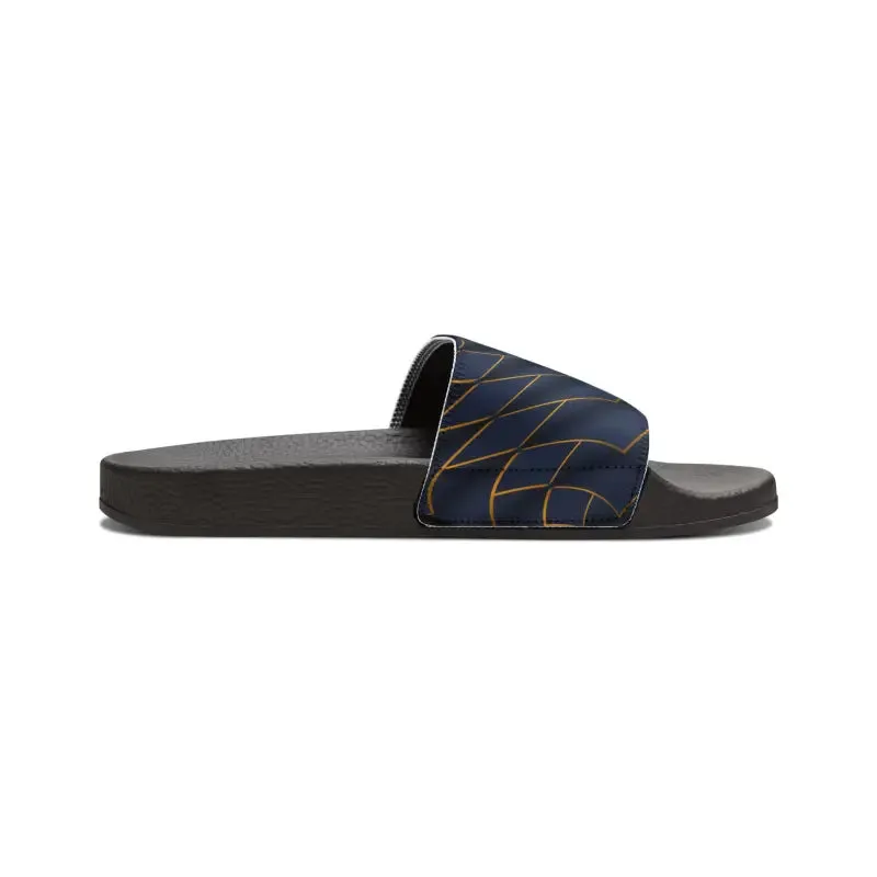Navy Blue Slide Sandals with Golden Pattern