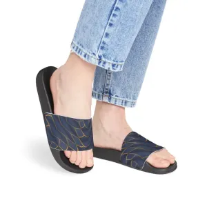 Navy Blue Slide Sandals with Golden Pattern
