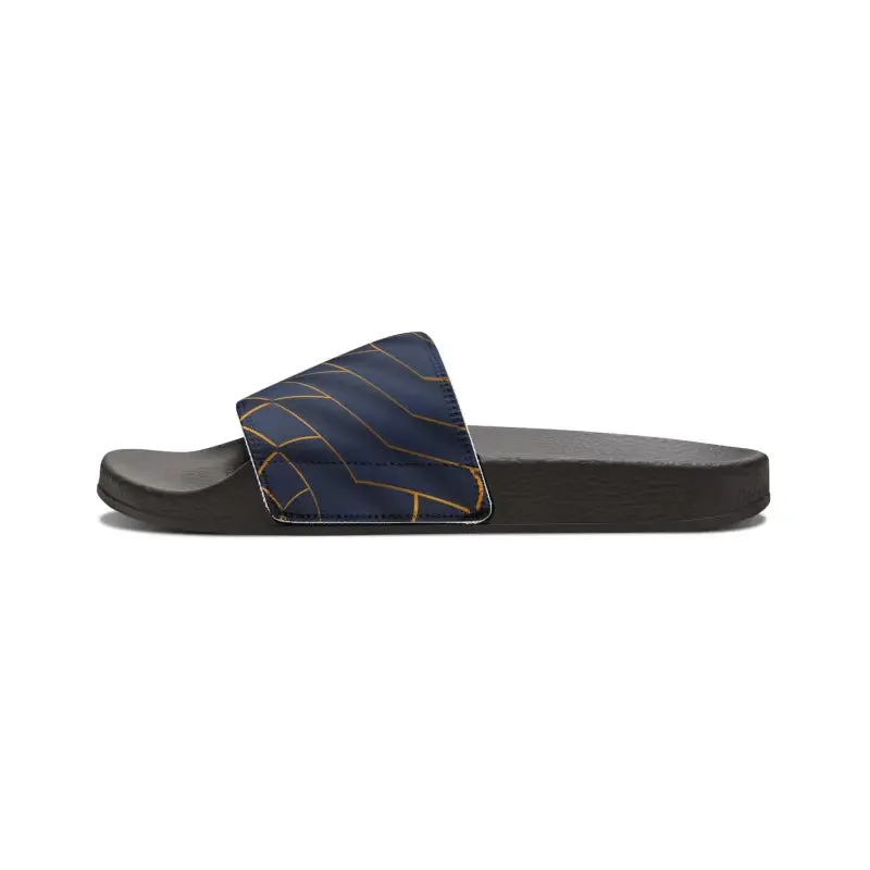 Navy Blue Slide Sandals with Golden Pattern