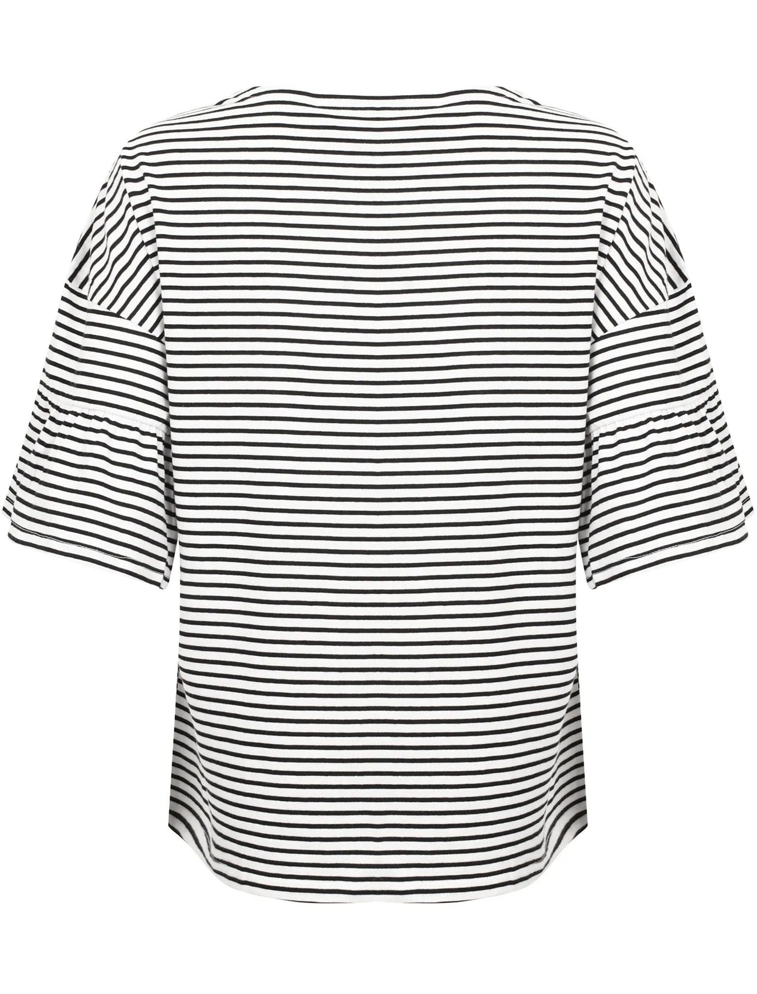 Piper Striped Cotton T-Shirt with Frill Sleeves In Black - Amara Reya