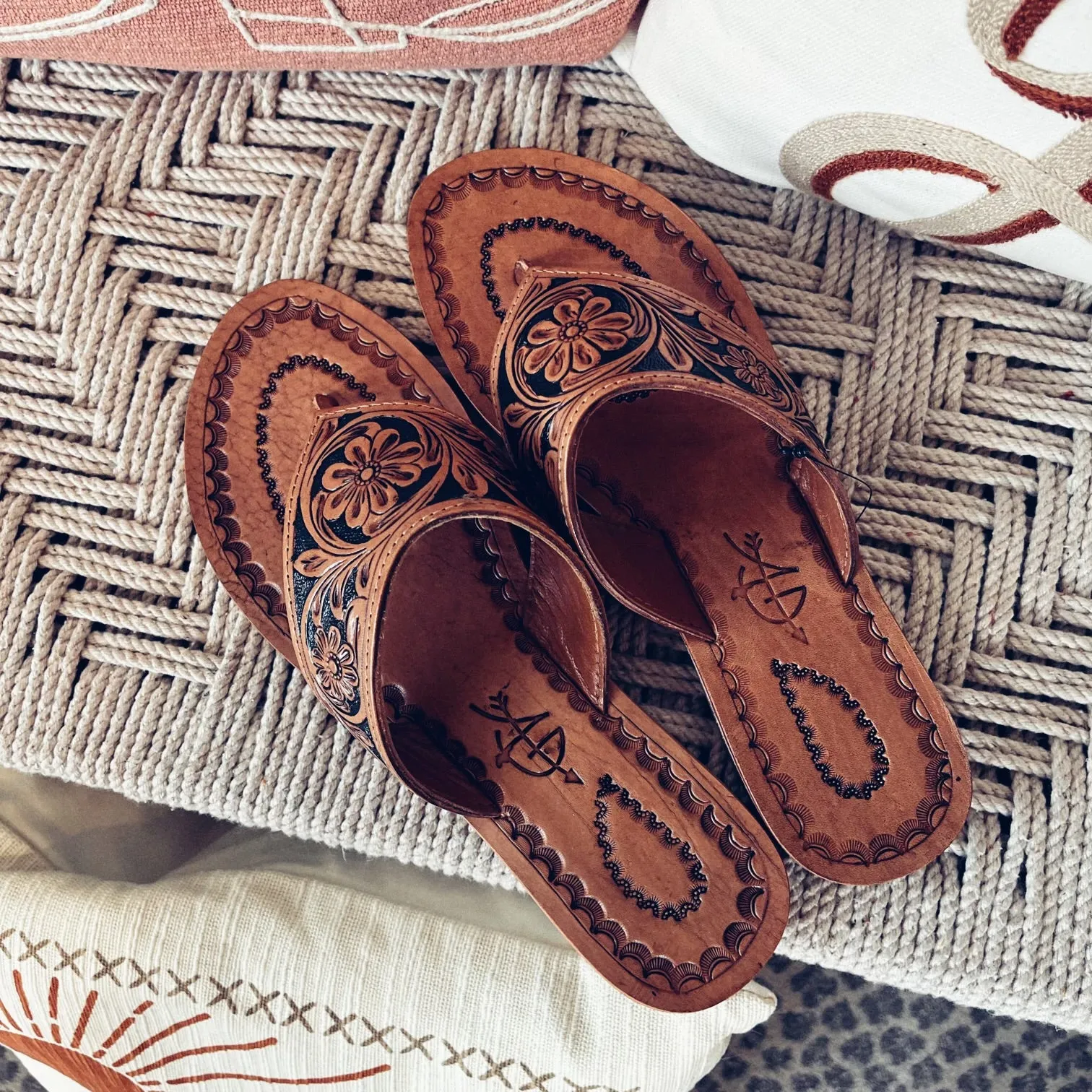 Rocky Creek Hand Tooled Leather Sandals