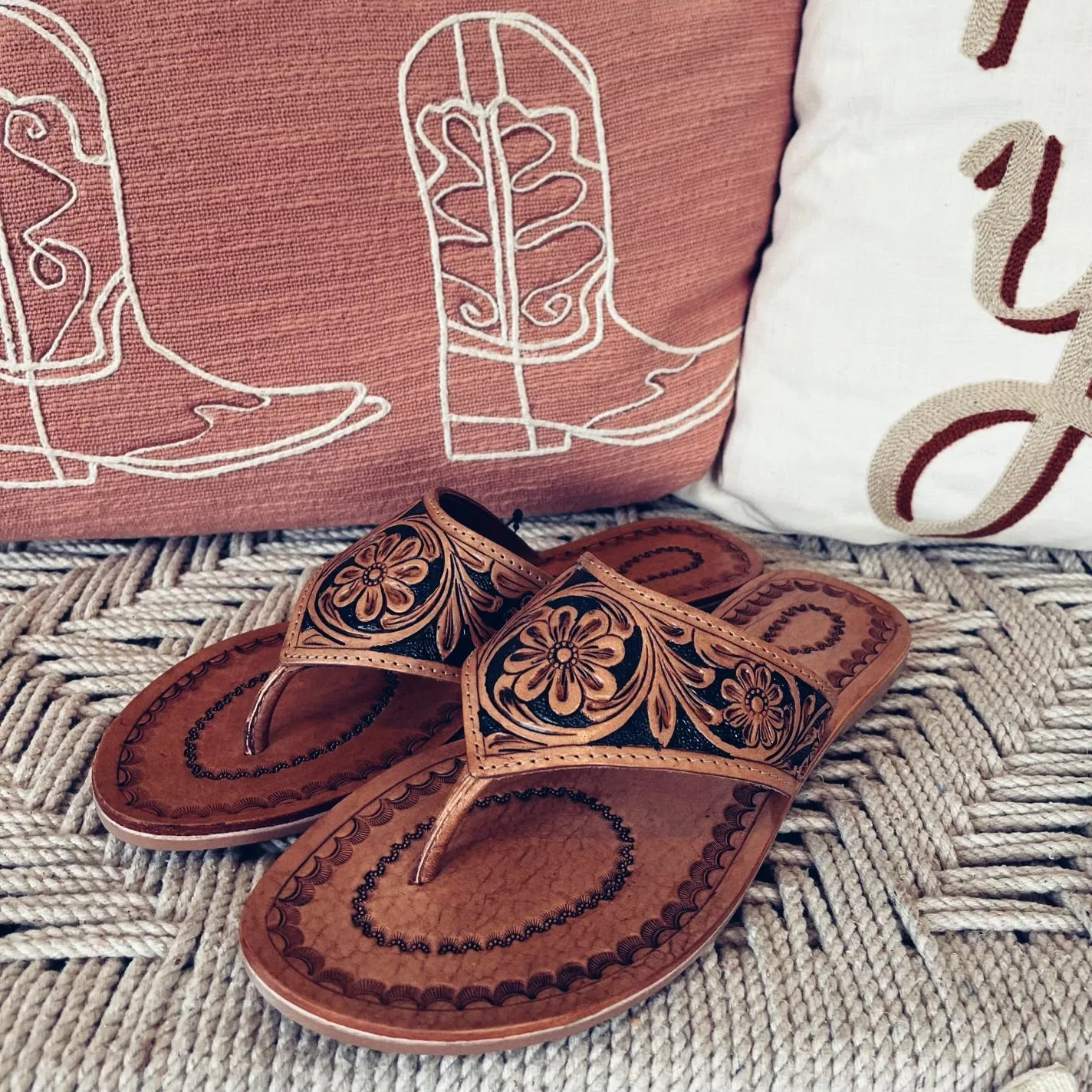Rocky Creek Hand Tooled Leather Sandals
