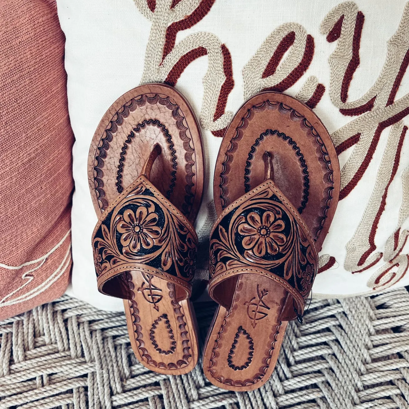 Rocky Creek Hand Tooled Leather Sandals